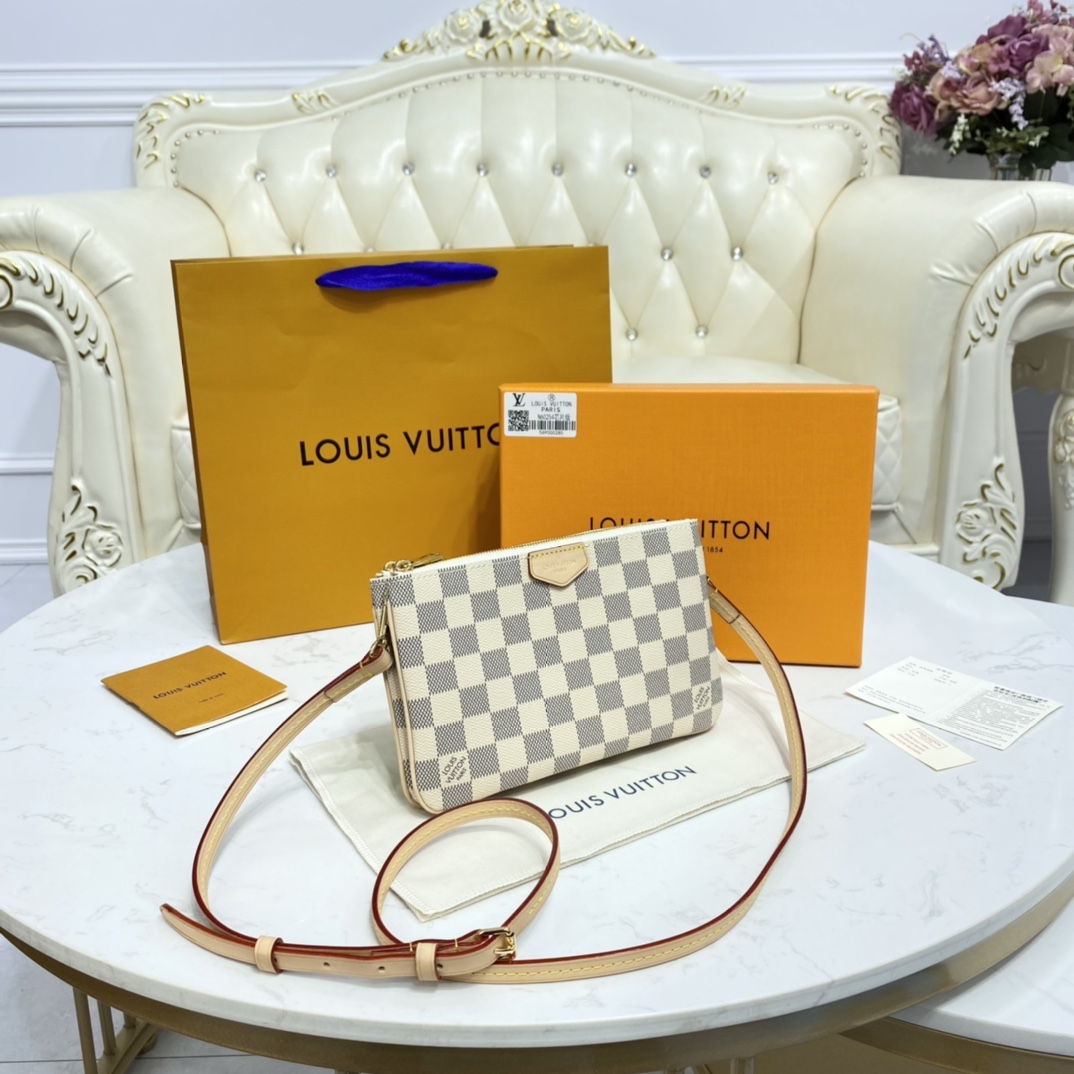 Louis Vuitton DOUBLE ZIP POCHETTE Handbag Damier Azur N60460